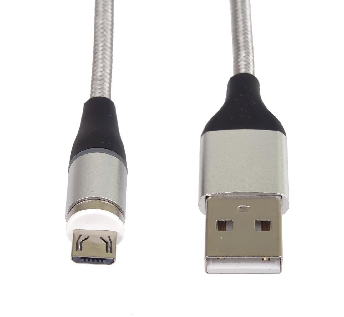 PremiumCord Magnetický micro USB a USB-C nabíjecí a datový kabel, 1m, stříbrná