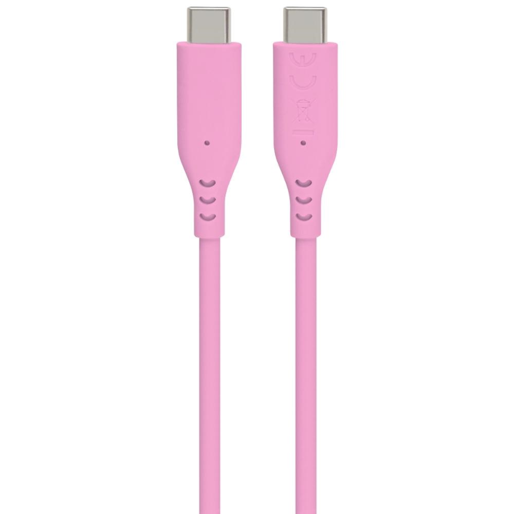 PREMIUMCORD Kabel USB-C na USB-C, 60W, 480Mbps, silikonový, růžový, 1,5m