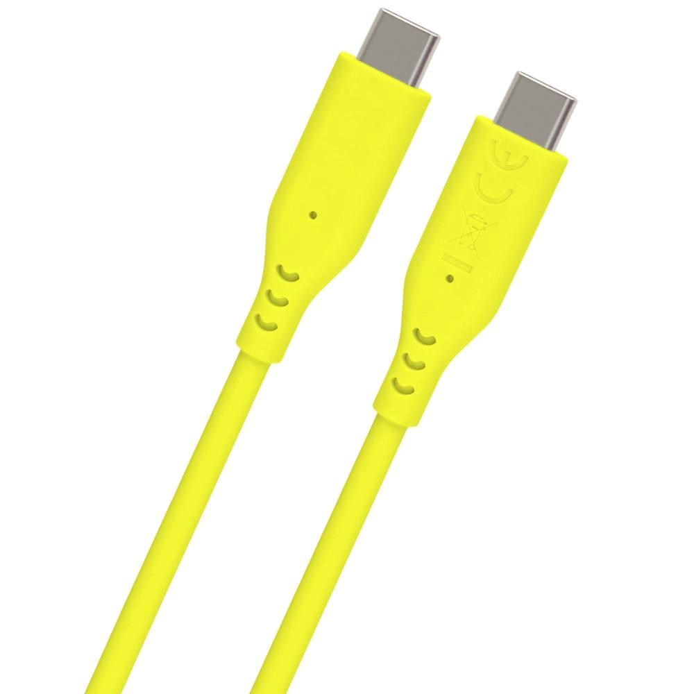 PREMIUMCORD Kabel USB-C na USB-C, 60W, 480Mbps, silikonový, žlutý, 1,5m