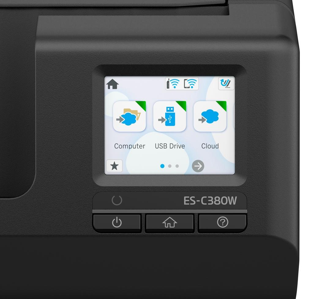 EPSON skener ES-C380W, A4, 600x600dpi, USB, Wi-Fi (direct), Display, Záruka 3 let po registraci