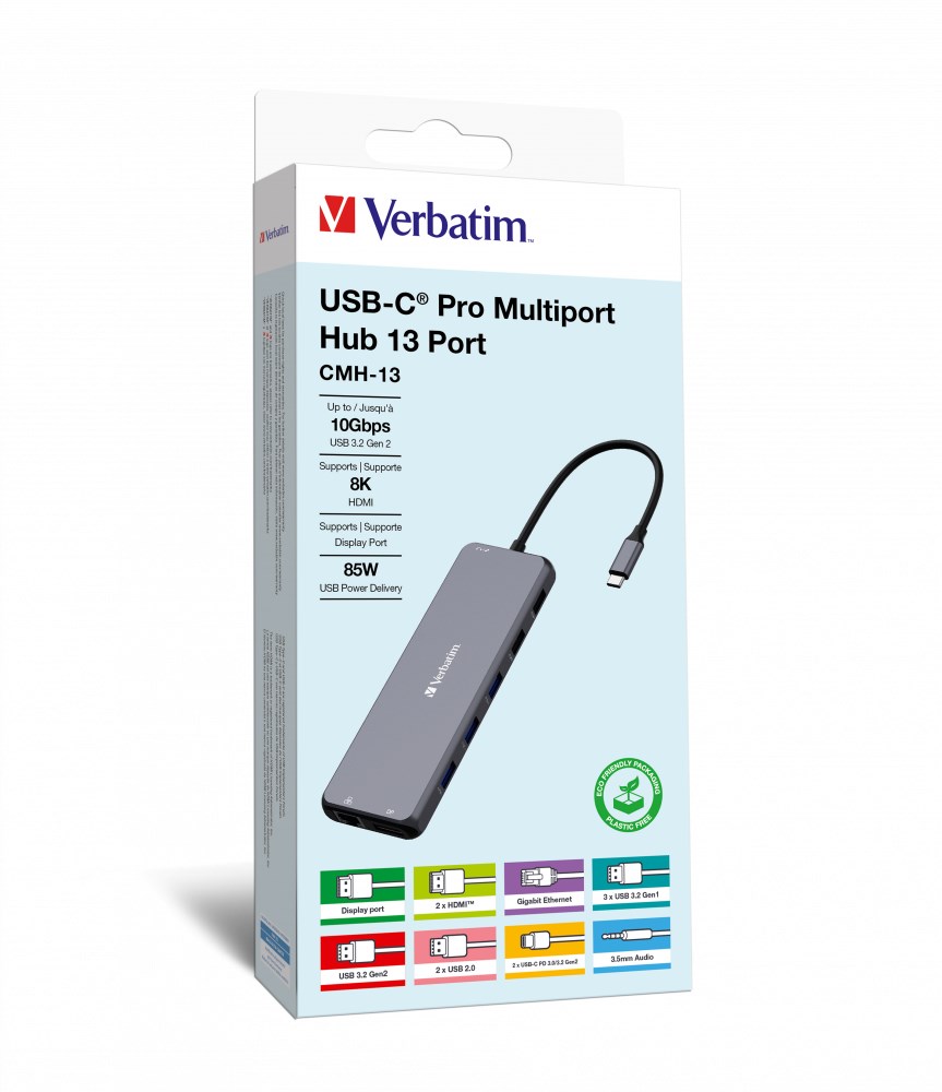 VERBATIM Hub USB-C Pro Multiport 13 Port, 6x USB-A, 2x USB-C, 2x HDMI, DP, RJ45, 3.5mm Jack audio, šedá