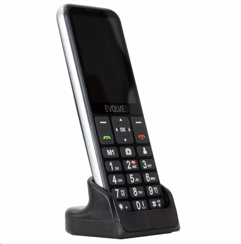 EVOLVEO EasyPhone LT, mobilní telefon pro seniory s nabíjecím stojánkem, černá