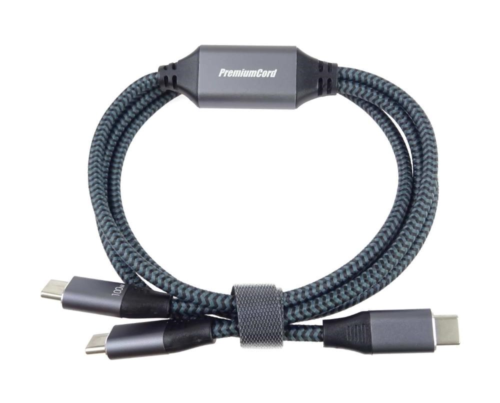 PREMIUMCORD Nabíjecí kabel USB-C, 2xUSB-C na USB-C, 100W, 1m, černá