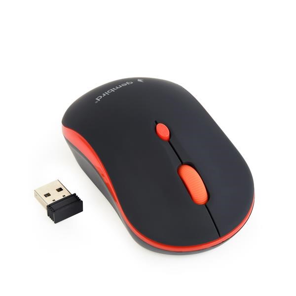 GEMBIRD myš MUSW-4B-03-R, černo-červená, bezdrátová, USB nano receiver