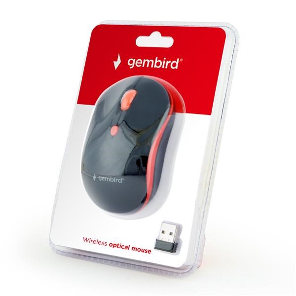 GEMBIRD myš MUSW-4B-03-R, černo-červená, bezdrátová, USB nano receiver