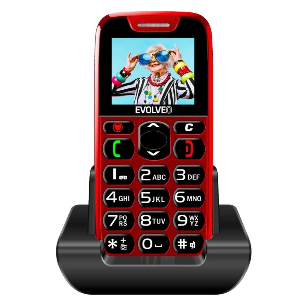 EVOLVEO EasyPhone, mobilní telefon pro seniory s nabíjecím stojánkem, červená