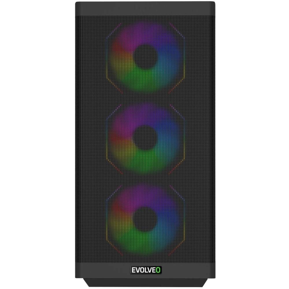 EVOLVEO Scorpio, skříň eATX/ATX, 4x ARGB ventilátor 120mm, boční panel temperované sklo + mřížkovaný přední panel