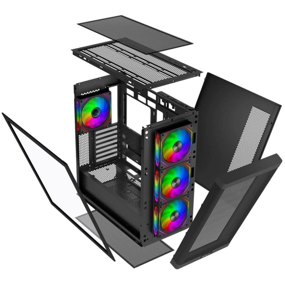 EVOLVEO Scorpio, skříň eATX/ATX, 4x ARGB ventilátor 120mm, boční panel temperované sklo + mřížkovaný přední panel