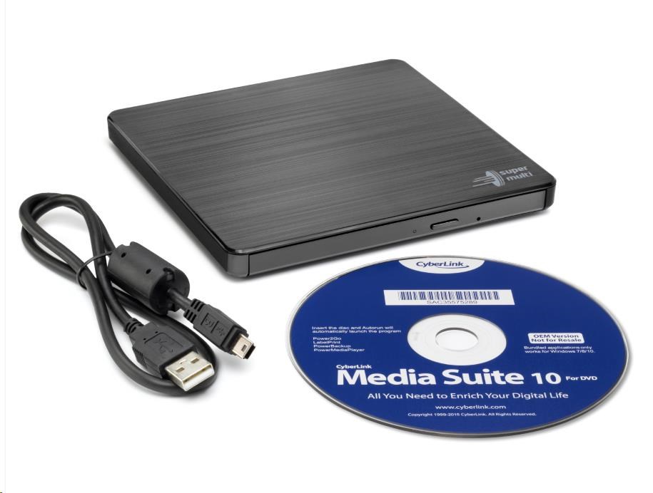 HITACHI LG - externí mechanika DVD-W/CD-RW/DVD±R/±RW/RAM GP60NB60, Slim, Black, box+SW