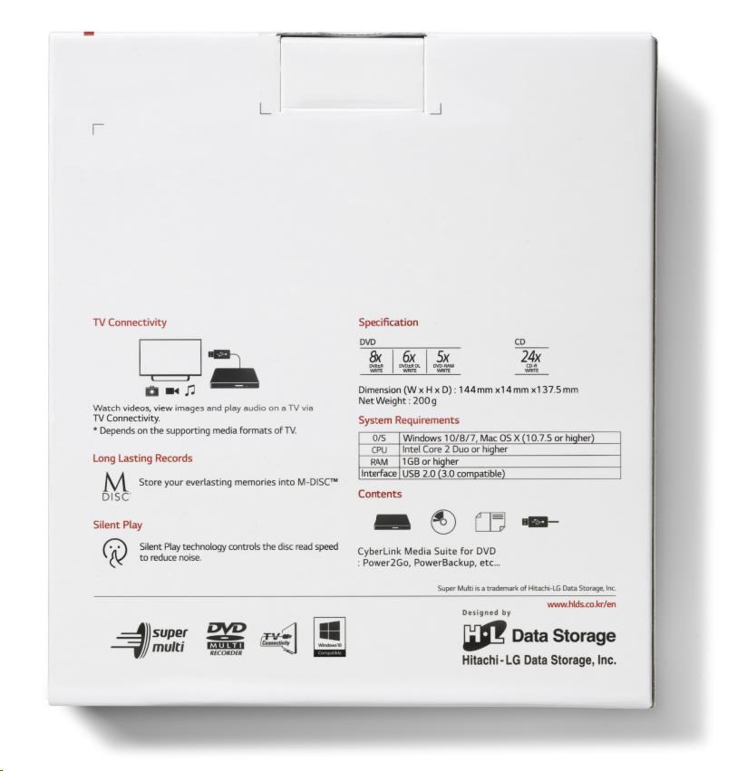 HITACHI LG - externí mechanika DVD-W/CD-RW/DVD±R/±RW/RAM GP60NB60, Slim, Black, box+SW