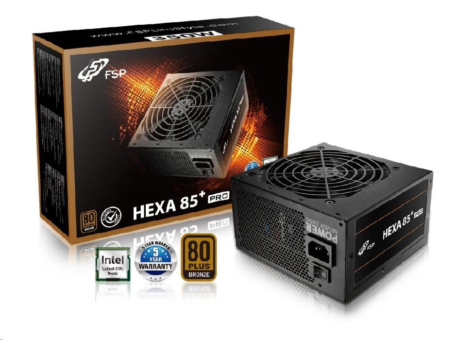 Fortron zdroj 350W HEXA 85+ PRO 350, full range, ATX, Bronze, DC/DC