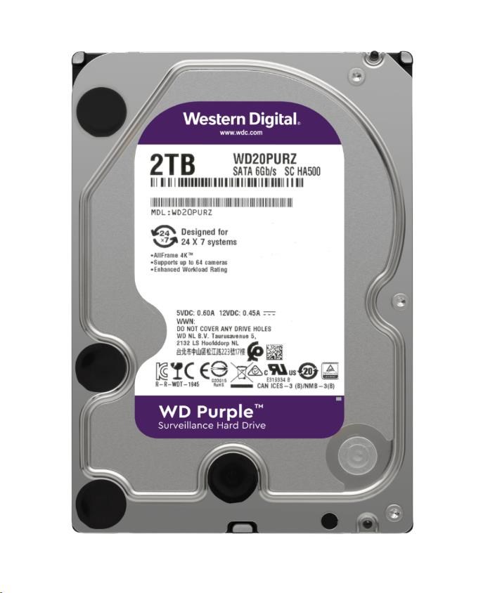 WD PURPLE WD23PURZ 2TB, SATA III 3.5", 64MB, 175MB/s, Low Noise, CMR