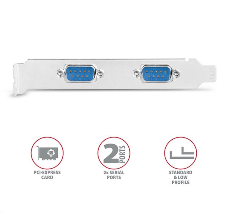 AXAGON PCEA-S2N, PCIe řadič - 2x sériový port (RS232) 250 kbps, vč. LP