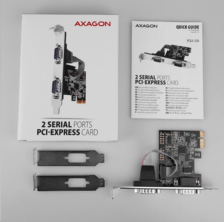 AXAGON PCEA-S2N, PCIe řadič - 2x sériový port (RS232) 250 kbps, vč. LP
