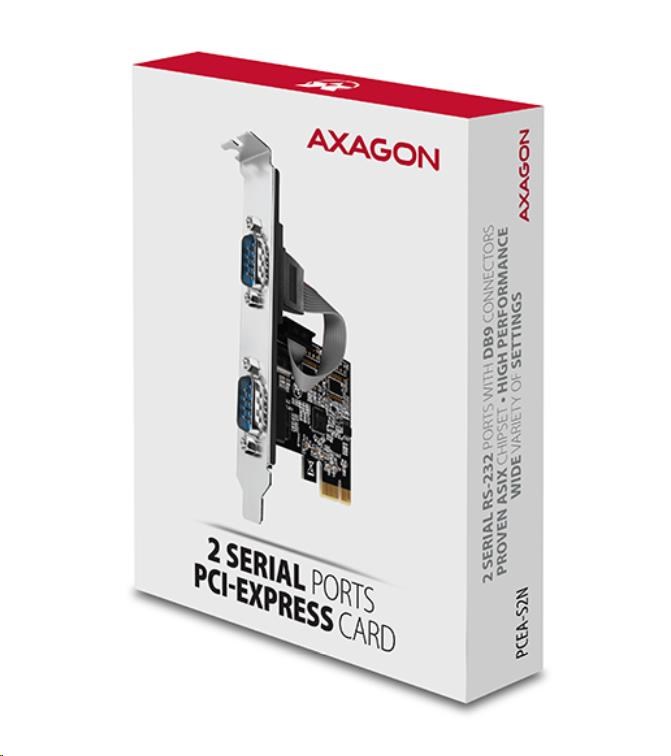 AXAGON PCEA-S2N, PCIe řadič - 2x sériový port (RS232) 250 kbps, vč. LP