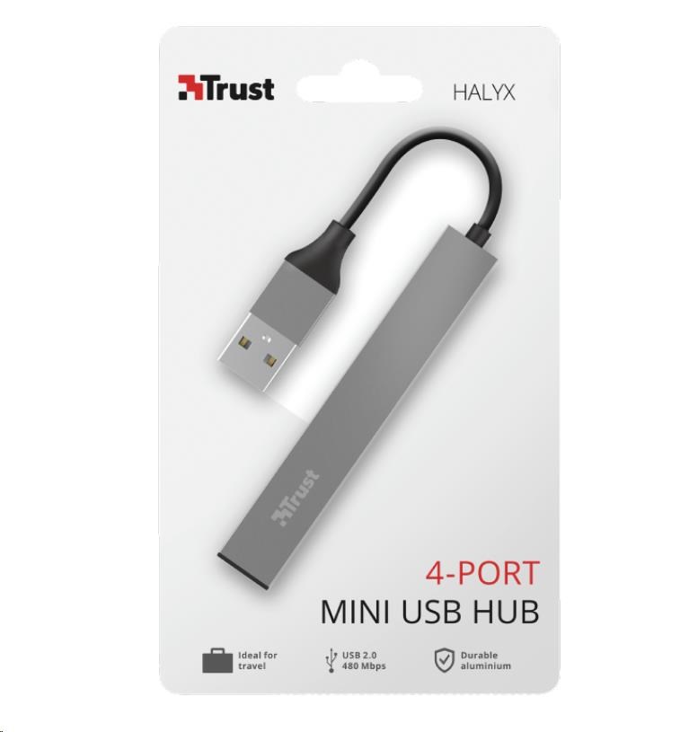 TRUST rozbočovač HALYX, Aluminium 4-Port Mini USB Hub, 10cm
