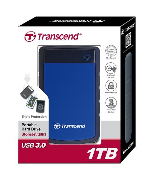 TRANSCEND externí HDD USB 3.0 StoreJet 25H3B, 1TB, Blue (nárazuvzdorný)