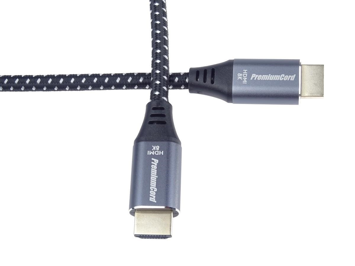 PREMIUMCORD Kabel HDMI 2.1 High Speed + Ethernet kabel 8K@60Hz, zlacené konektory, 1m
