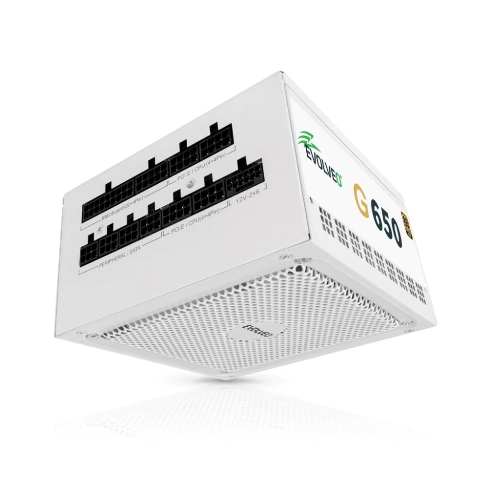 EVOLVEO G650 zdroj 650W, 80+ GOLD, ATX 3.1, aPFC, 140 mm ventilátor, záruka 3 roky, bílý