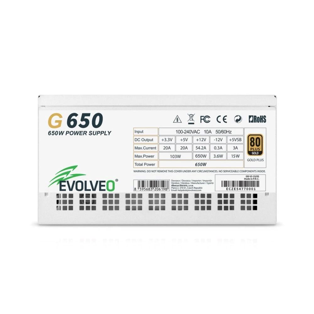 EVOLVEO G650 zdroj 650W, 80+ GOLD, ATX 3.1, aPFC, 140 mm ventilátor, záruka 3 roky, bílý