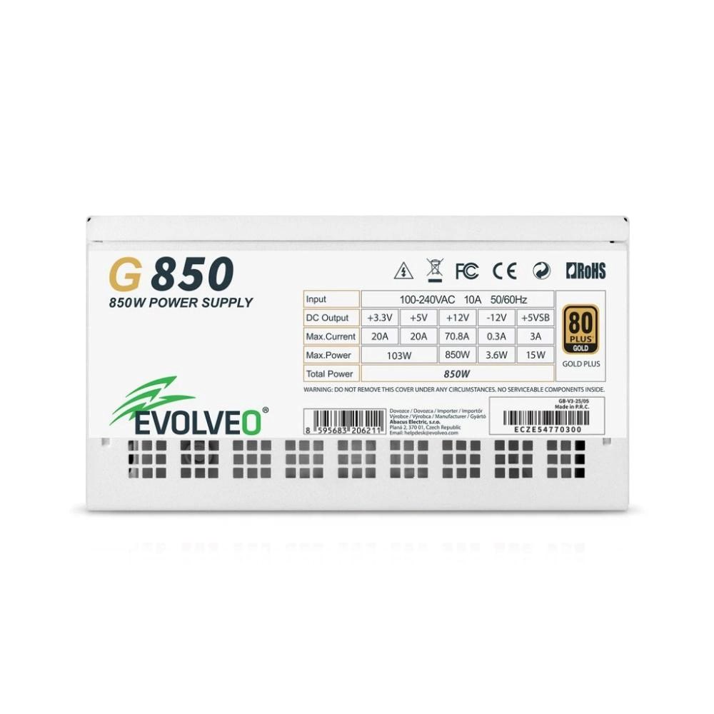 EVOLVEO G850 zdroj 850W, 80+ GOLD, ATX 3.1, aPFC, 140 mm ventilátor, záruka 3 roky, bílý