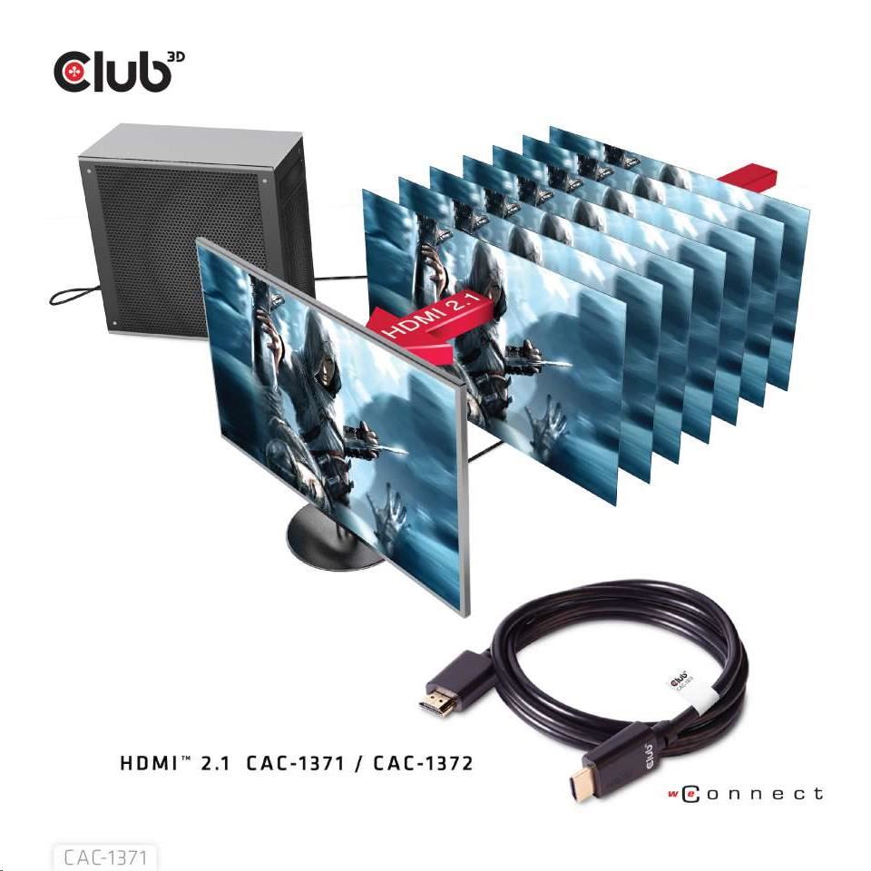 Club3D Kabel Ultra Rychlý HDMI™ Certifikovaný 4K 8K60Hz 48Gbps (M/M), 1m, 30 AWG