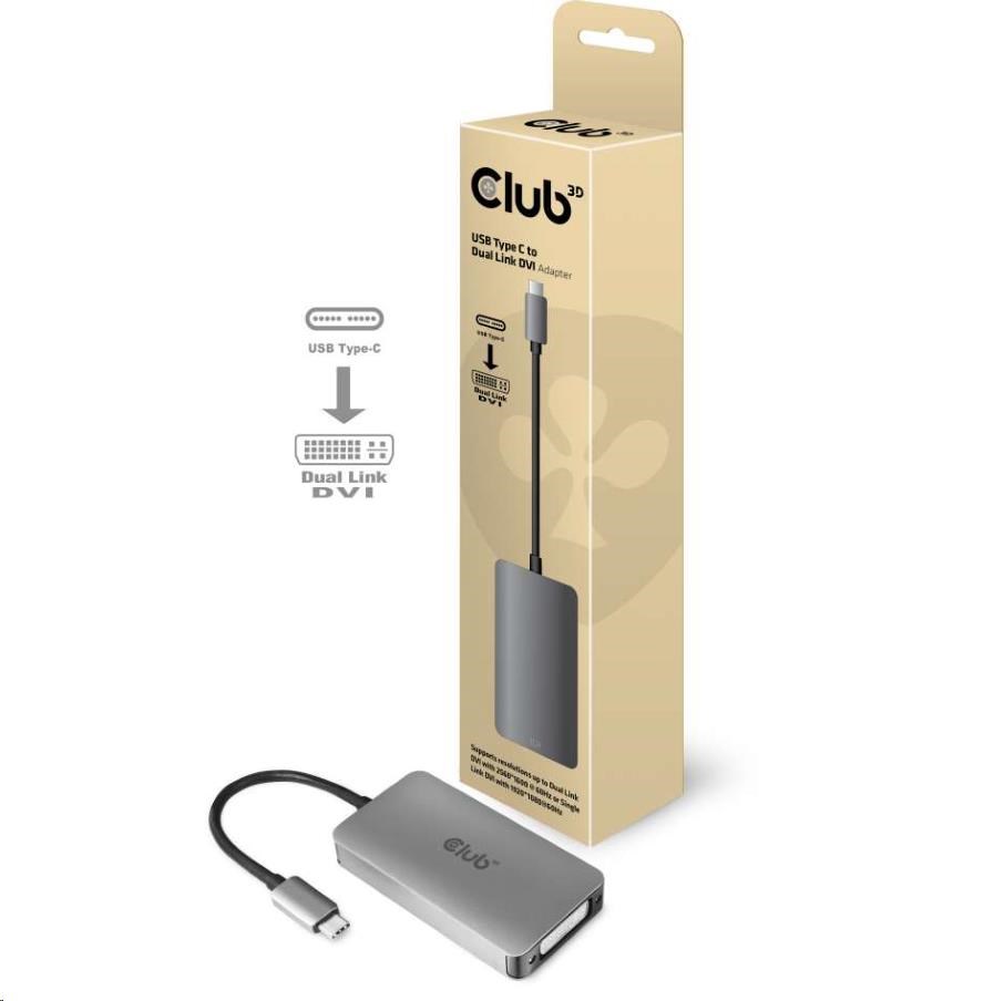 Club3D Adaptér aktivní USB Type C na DVI-I Dual Link, HDCP on