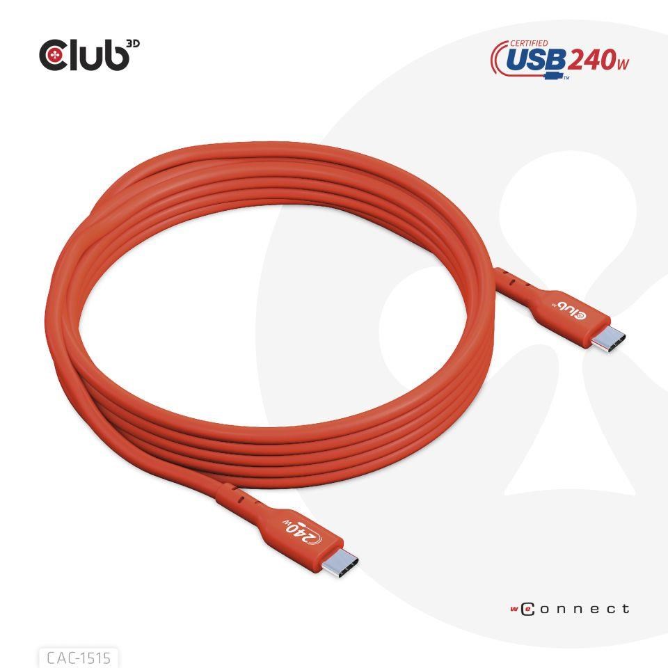 Club3D kabel USB-C, Oboustranný USB-IF Certifikovaný data kabel, PD 240W(48V/5A) EPR M/M 4m