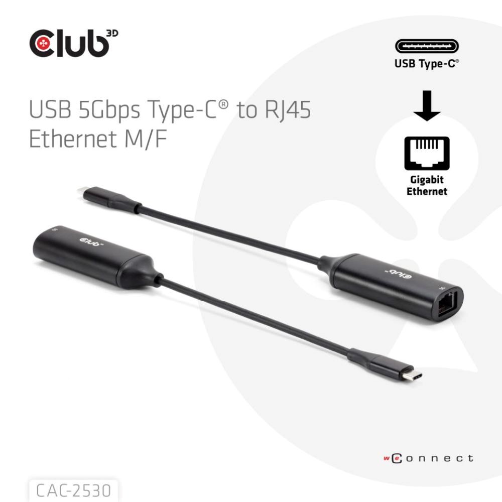 Club3D Adaptér USB-C na RJ45, 5Gb, 24cm