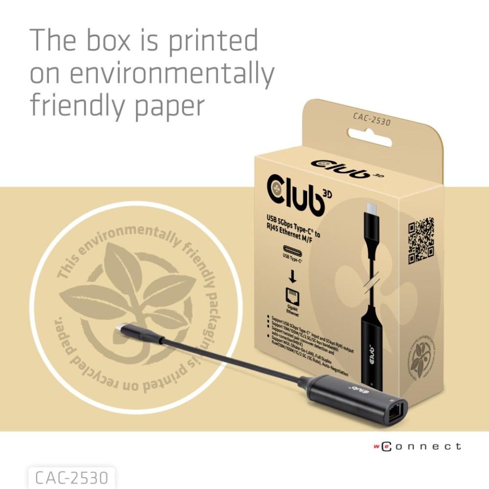 Club3D Adaptér USB-C na RJ45, 5Gb, 24cm