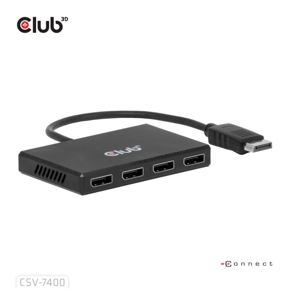 Club3D hub MST (Multi Stream Transport) DisplayPort 1.4 na 4x DisplayPort, Quad monitor, 4x 4K30Hz, 8K30Hz