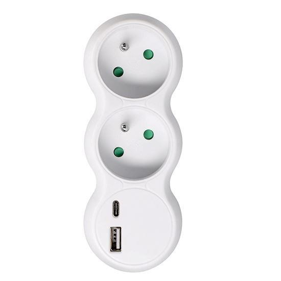 Solight rozbočka s USB A+C nabíječkou, 2 x 10A, bílá