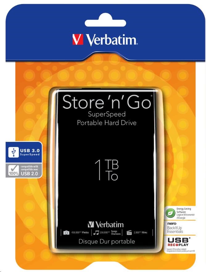 VERBATIM Externí HDD 1TB Store 'n' Go USB 3.0, Black