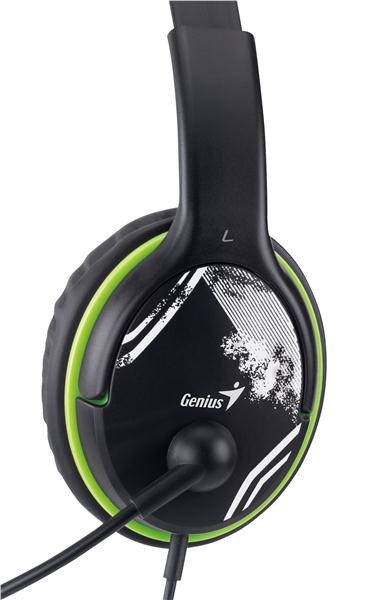 GENIUS sluchátka s mikrofonem HS-400A, černozelená, + redukce na Single Jack
