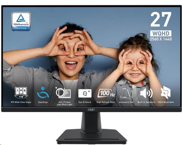 MSI LCD PRO MP275Q, 27" 2560x1440, IPS, 100Hz, 4ms, VESA 100x100mm, N/A, Black