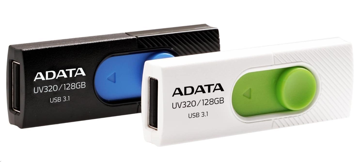 ADATA Flash Disk 64GB UV320, USB 3.1 Dash Drive, bílá/zelená