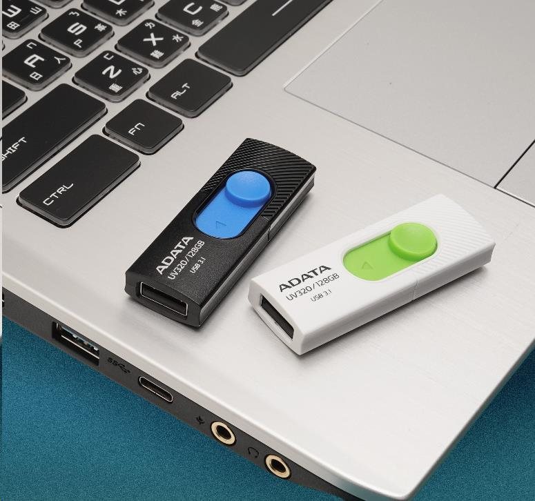 ADATA Flash Disk 64GB UV320, USB 3.1 Dash Drive, bílá/zelená