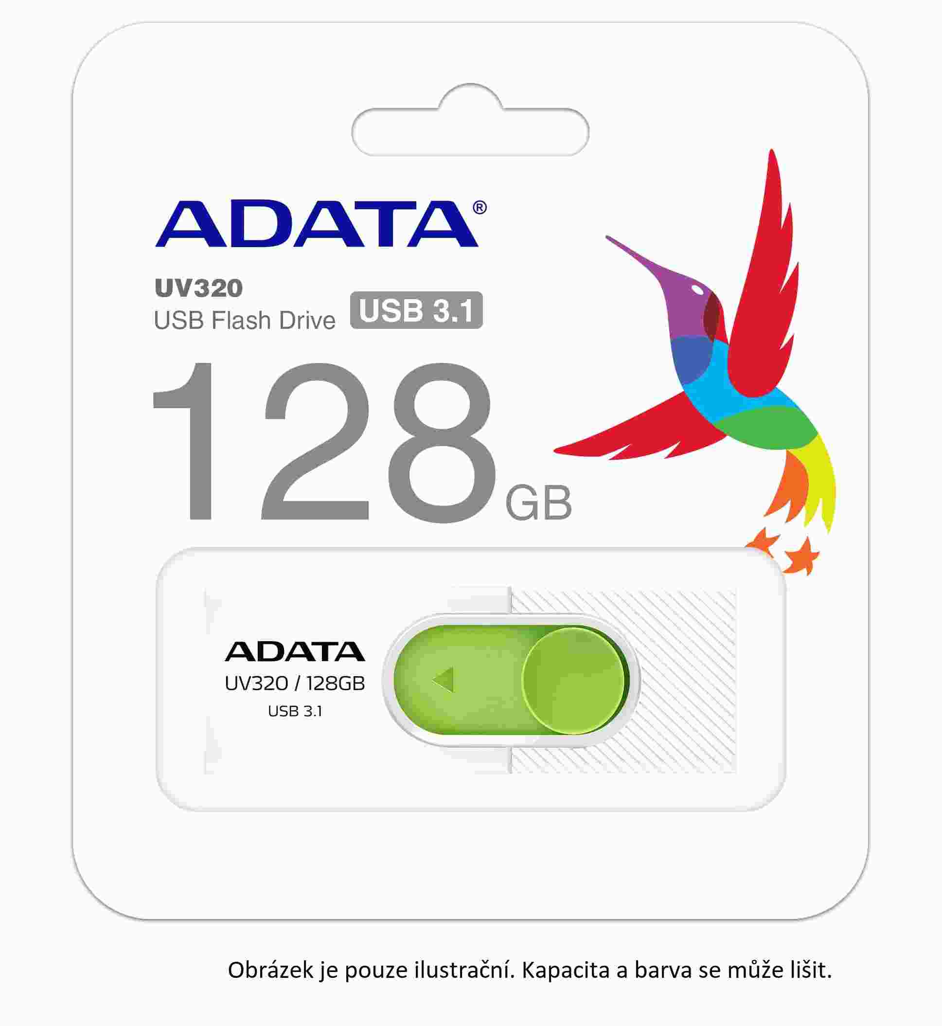 ADATA Flash Disk 64GB UV320, USB 3.1 Dash Drive, bílá/zelená