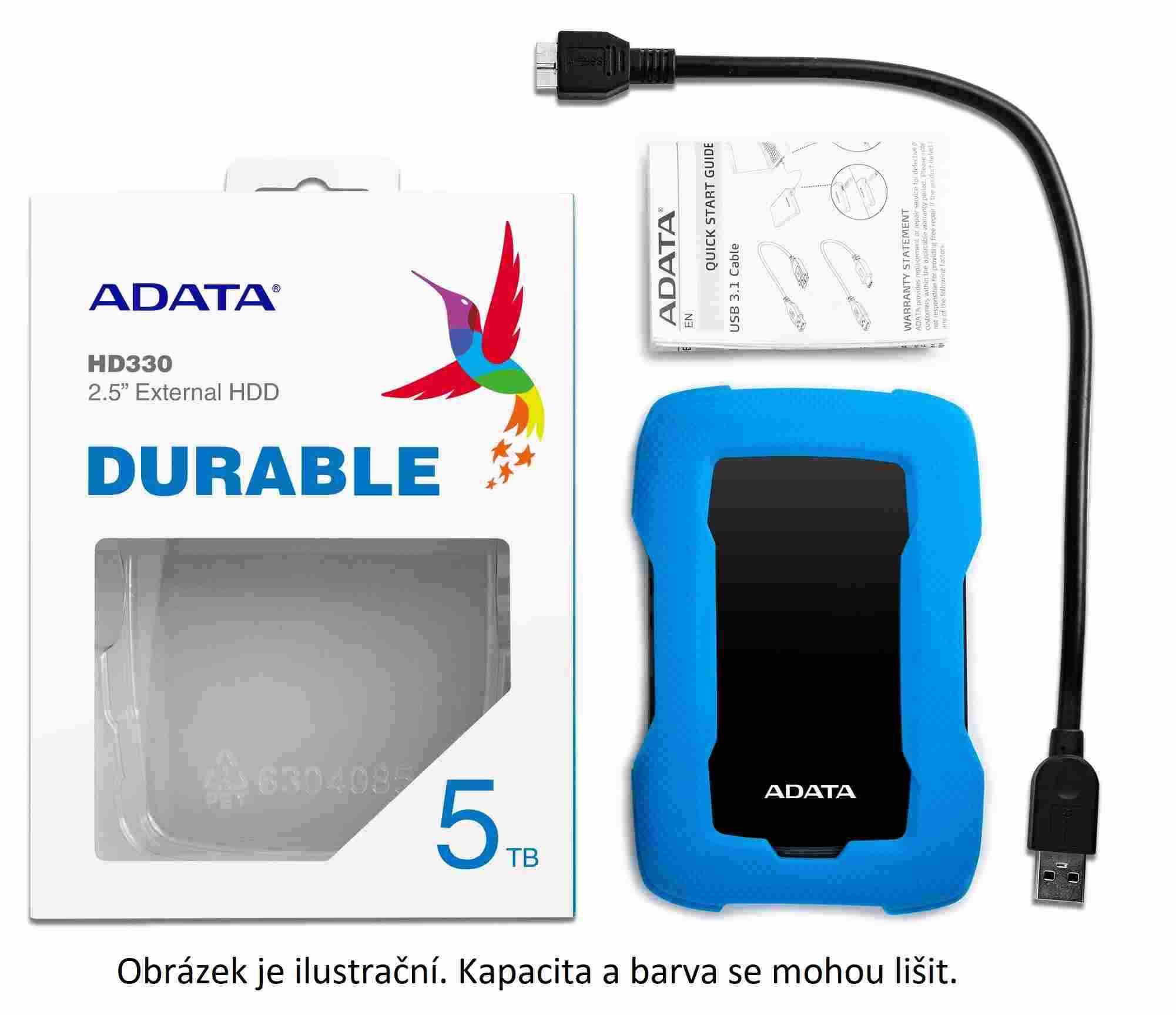 ADATA Externí HDD 2TB 2,5" USB 3.1 HD330, BLUE COLOR BOX, modrý (gumový, nárazu odolný)