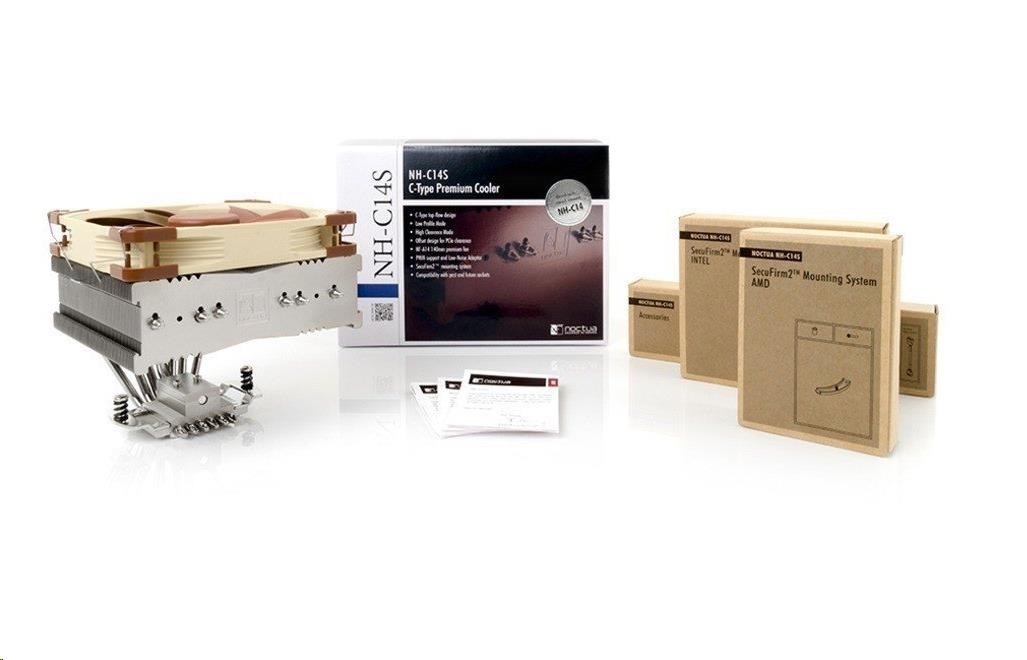 NOCTUA Chladič CPU NH-C14S, 1x 140mm, LGA1851, AM5, hnědá/stříbrná