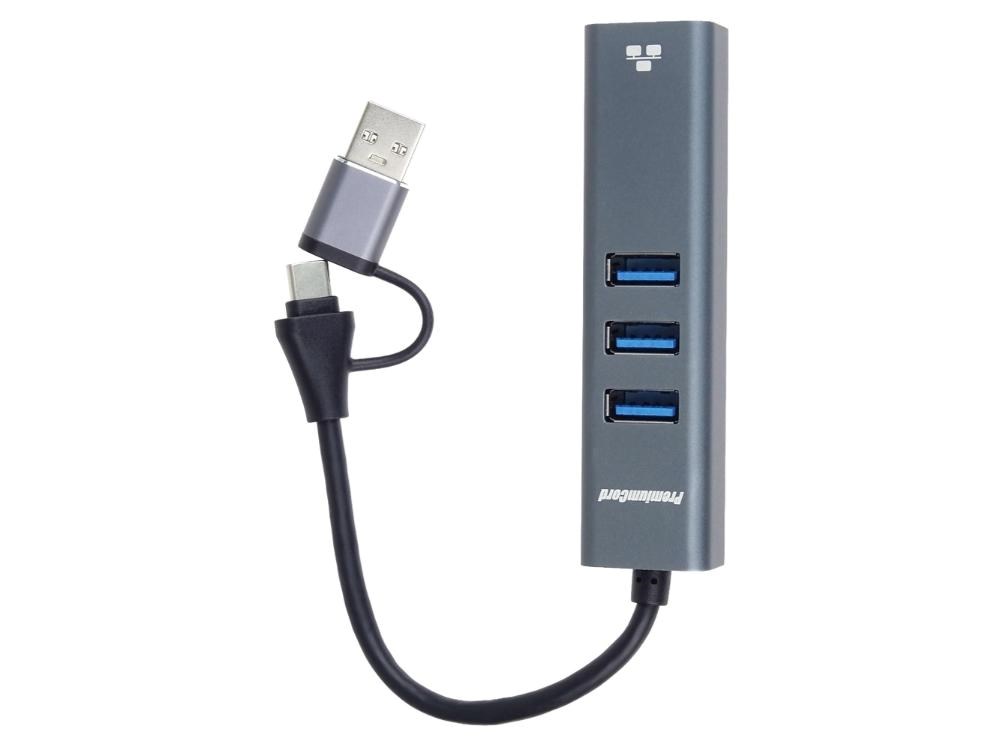 PremiumCord Adaptér USB-C a USB-A na Gigabit 10/100/1000Mbps + 3x USB 3.2 konektor