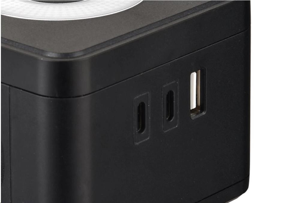 Viking síťový adaptér Y23L, 2x 230 V, 1x USB-A, 2x USB-C, dotykové světlo, černá