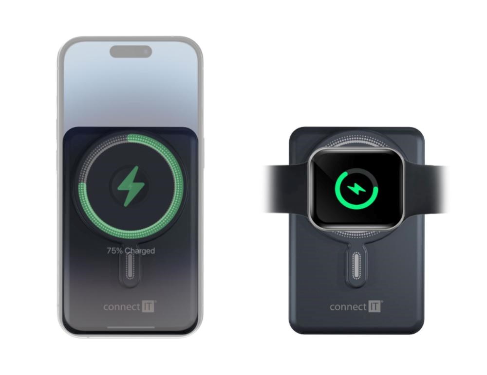 CONNECT IT Powerbanka TravelCharge, MagSafe, 10000mAh, USB-C, Lightning, Šedá