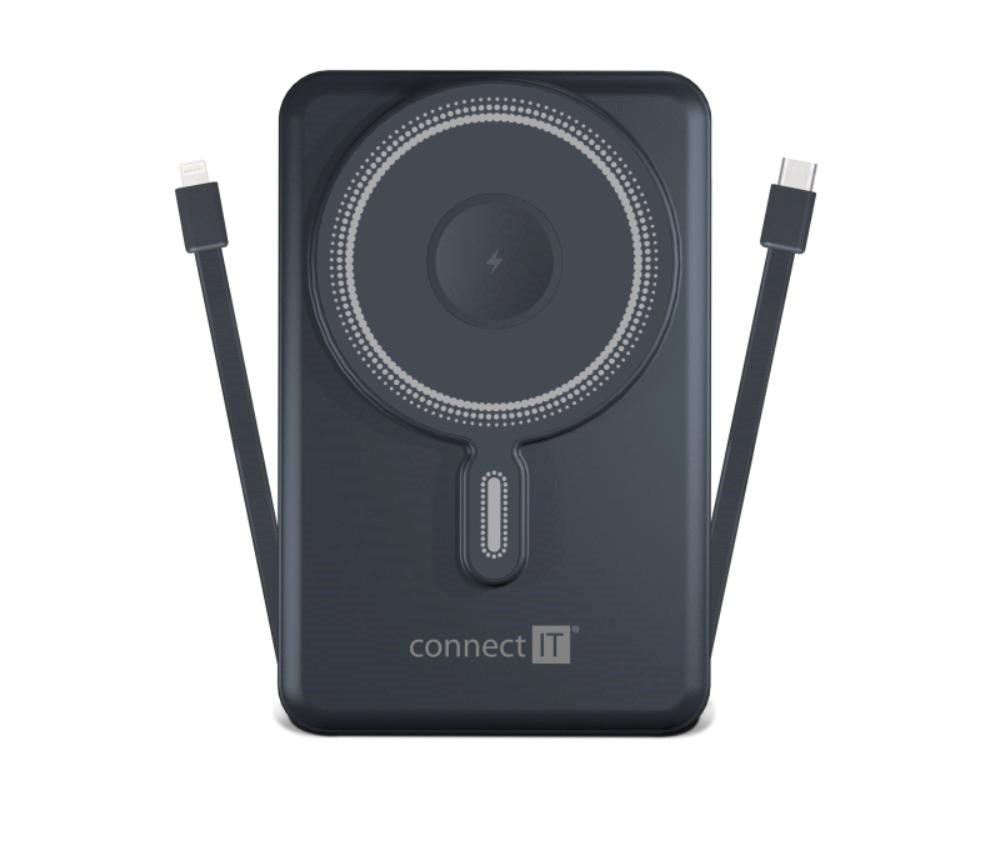 CONNECT IT Powerbanka TravelCharge, MagSafe, 10000mAh, USB-C, Lightning, Šedá