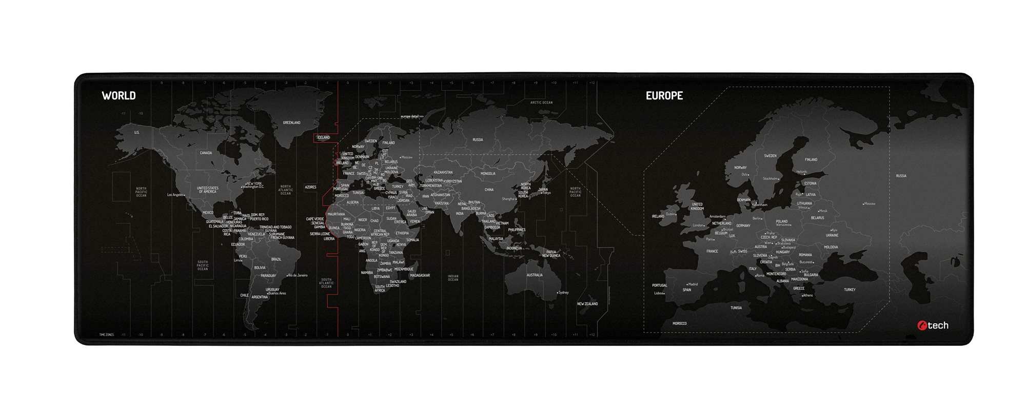 C-TECH herní podložka pod myš MP-01W (World), 900x270x4mm, obšité okraje