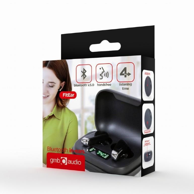 GEMBIRD sluchátka FitEar-X300B, Bluetooth, TWS, černá