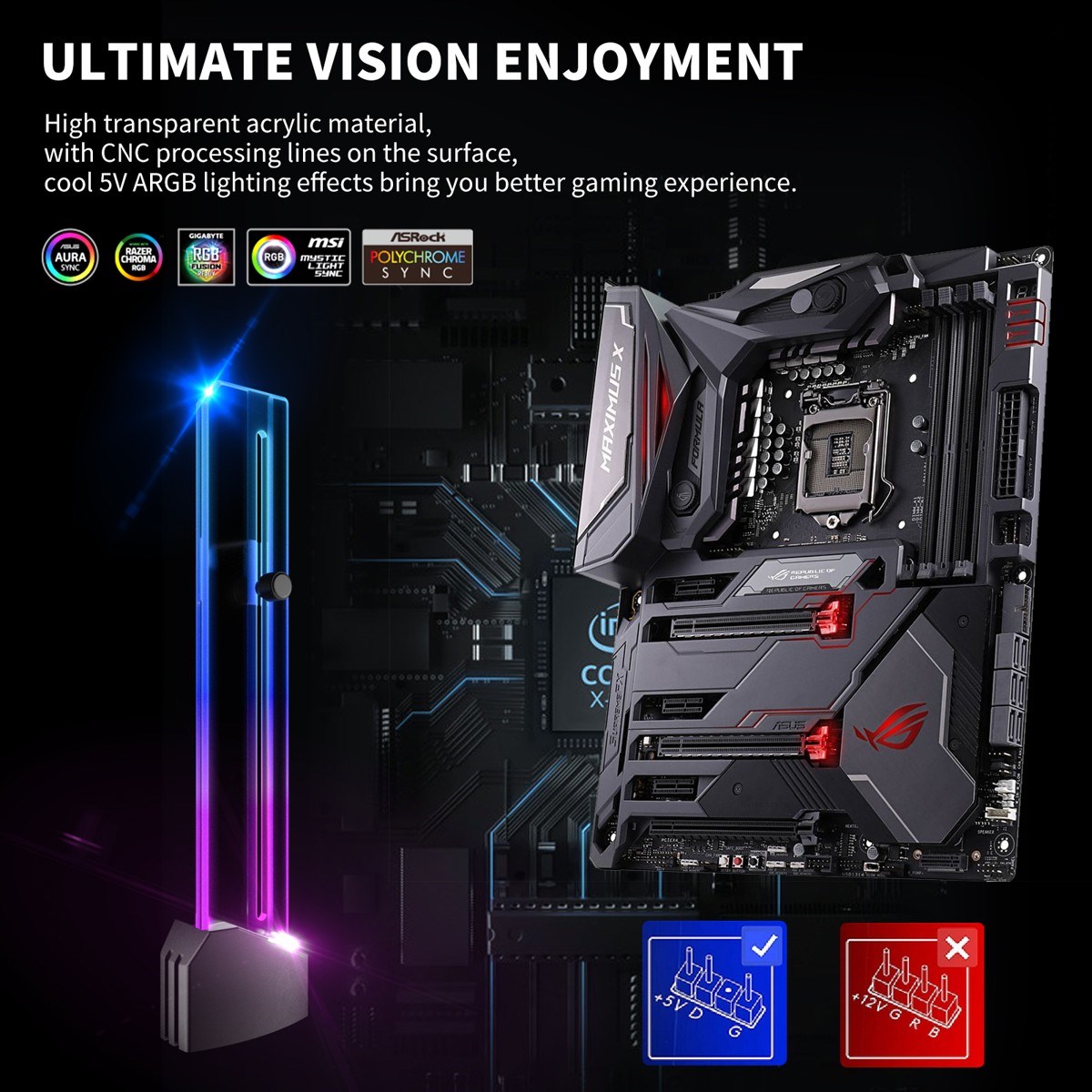 1stCool Podpěra GPU Hliníkový magnetický držák, AURA ARGB