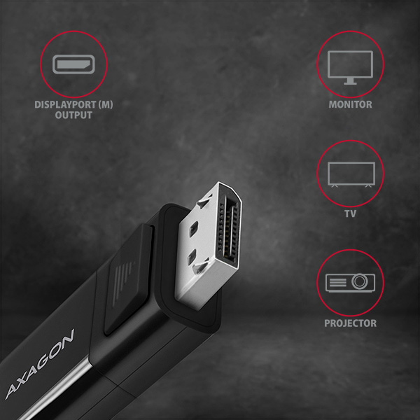 AXAGON RVC-DPC, USB-C -> DisplayPort redukce / kabel 1.8m, 4K/60Hz
