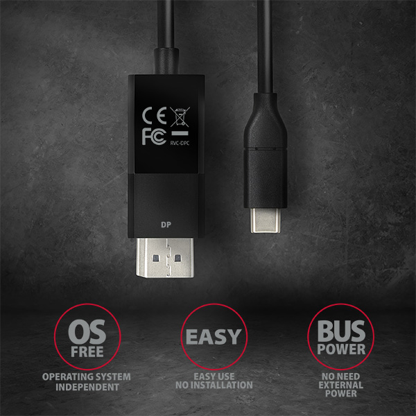 AXAGON RVC-DPC, USB-C -> DisplayPort redukce / kabel 1.8m, 4K/60Hz