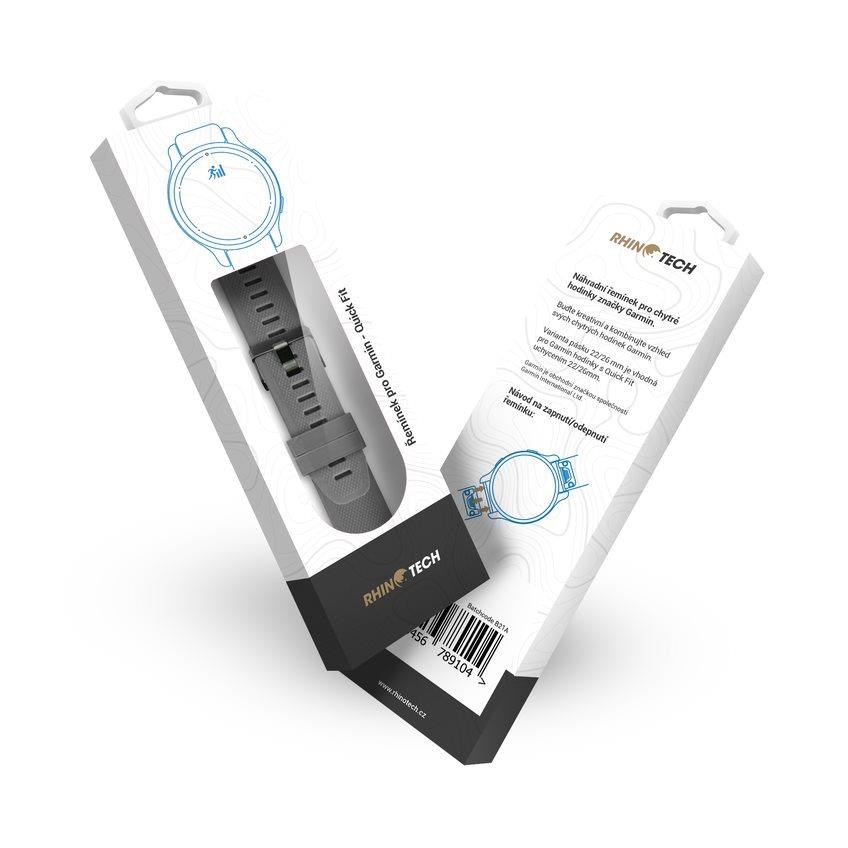 RhinoTech řemínek pro Garmin QuickFit sportovní silikonový 22mm šedý